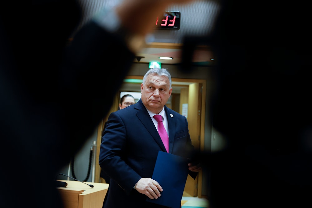 Hungary's Prime Minister Viktor Orban arrives for a round table meeting at an EU summit in Brussels, Thursday, Dec. 14, 2023 (AP)