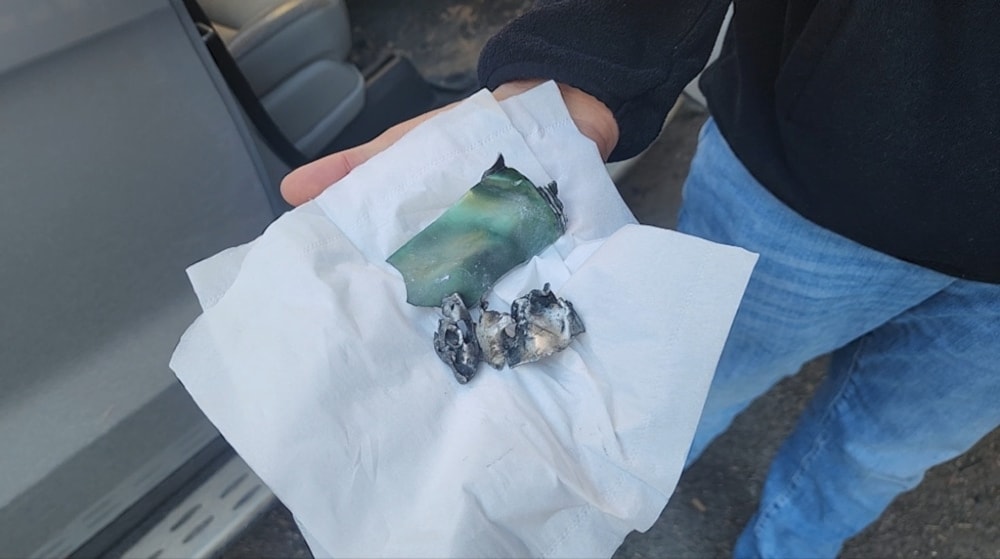 The shrapnel of the missile that targeted the car on Amman Street in Nablus in the occupied West Bank. (Eyewitnesses)