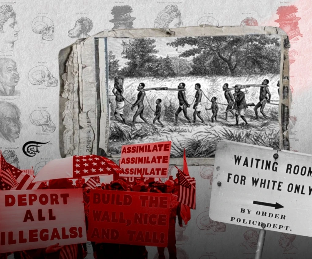 In all of those West European overseas colonies like in Africa, there was an extremely shared assumption that the local “natives” were racially inferior compared to the white European colonists. (Al Mayadeen English; Illustrated by Arwa Makki)