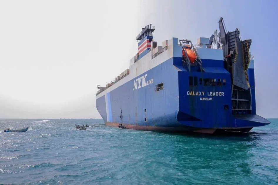 The Galaxy Leader, a ship seized by the Houthi armed group on November 19, 2023, at a port on the Red Sea in Yemen’s Hodeidah governorate, November 22, 2023. (AFP