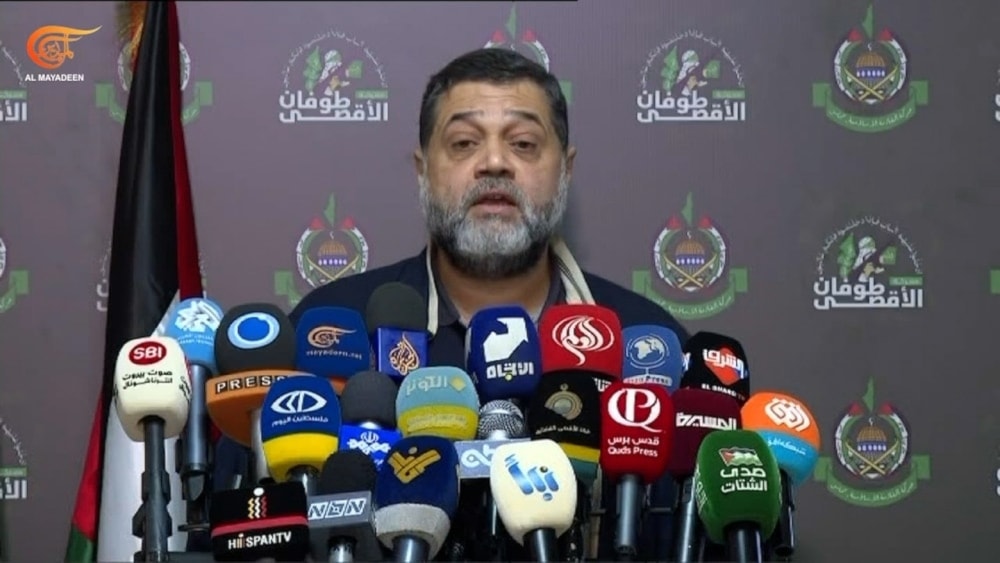 Hamas leader Osama Hamdan in an address as reported by Al Mayadeen on Saturday, December 12, 2023. (Al Mayadeen)