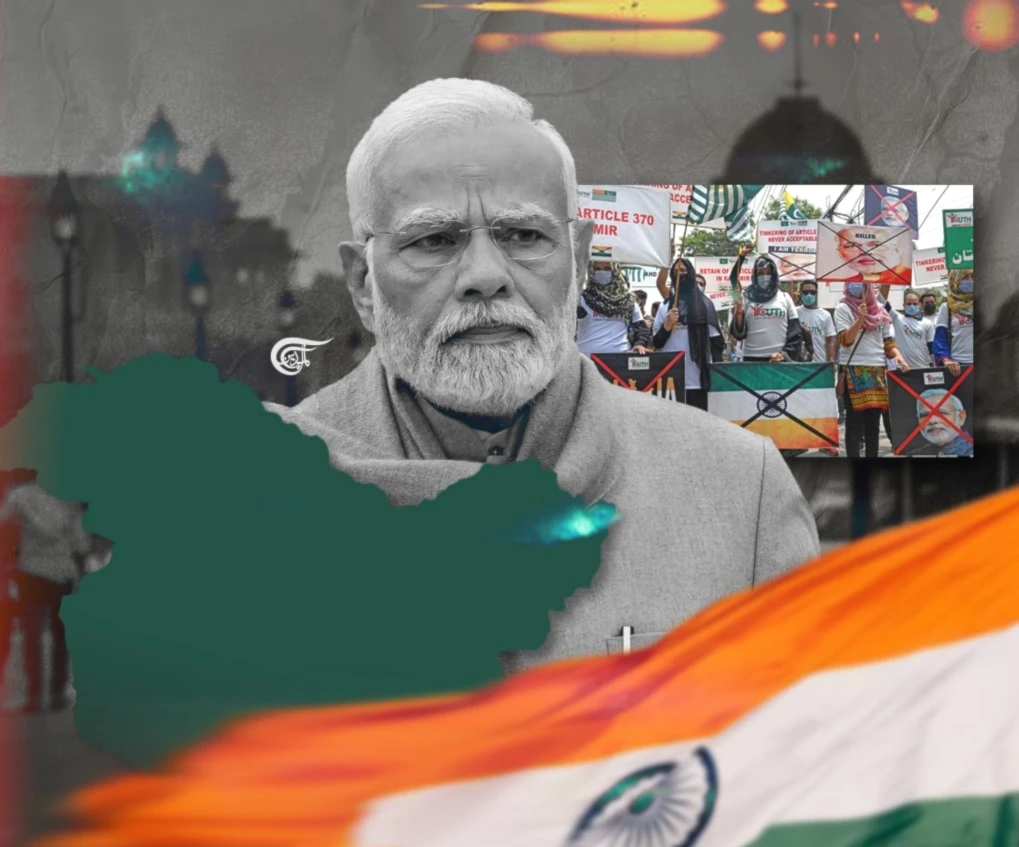 The verdict not only disappointed locals but also pro-India politicians in the region, who urged people to prepare for a prolonged battle to reclaim their "rights politically and peacefully." (Al Mayadeen English; Illustrated by Zeinab El-Hajj)