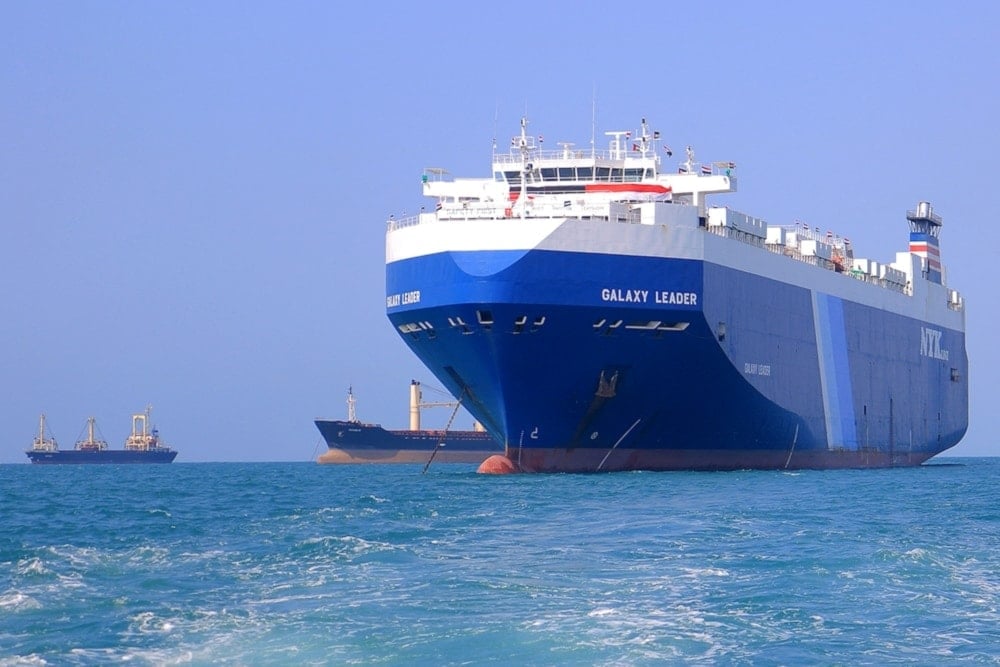 A picture shows the Galaxy leader cargo ship, approaching the port in the Red Sea off Yemen’s province of Hodeida. (AFP)