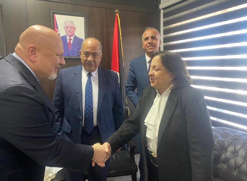 ICC Prosecutor Karim Khan in Ramallah meeting with top officials in Occupied Palestine on December 2, 2023 (AP)