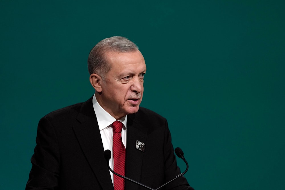 Turkey President Recep Tayyip Erdogan speaks during a plenary session at the COP28 U.N. Climate Summit, Friday, Dec. 1, 2023, in Dubai, United Arab Emirates. (AP)
