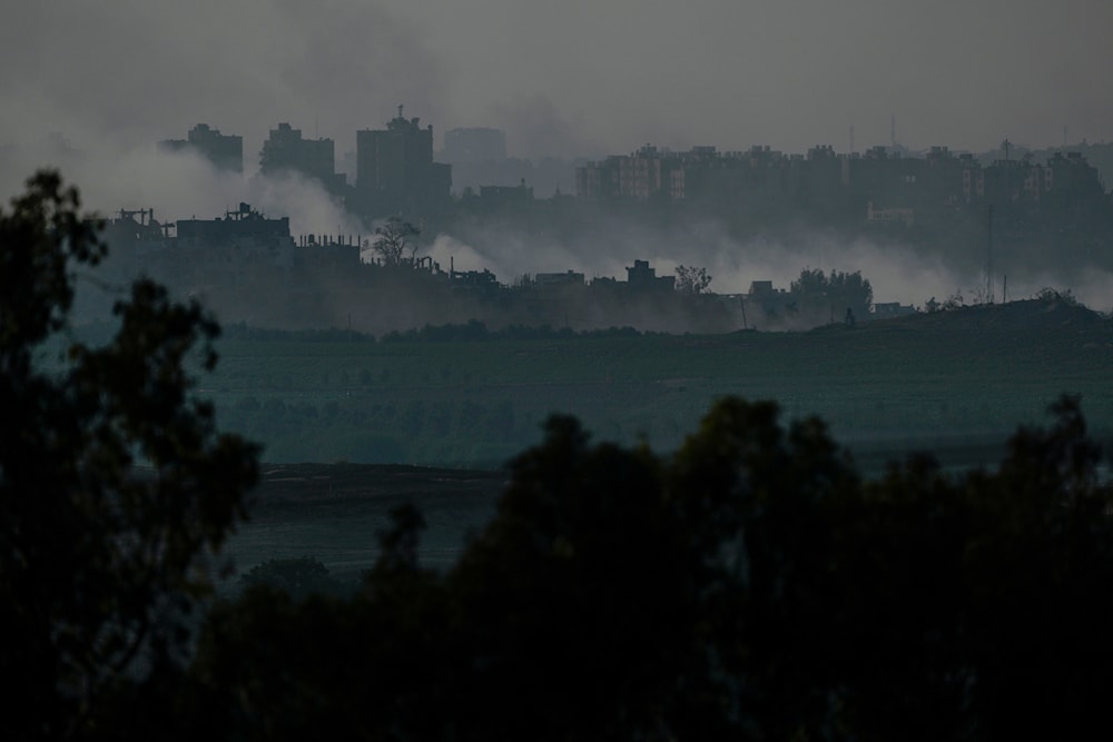 Smoke rises following an Israeli bombardment in the Gaza Strip, as seen from southern 