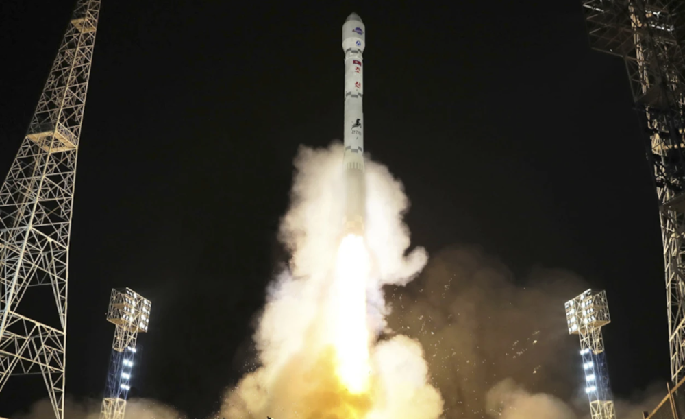 The launch of Malligyong-1, a military spy satellite into orbit on November 21, 2023. (Korea News Service via AP)