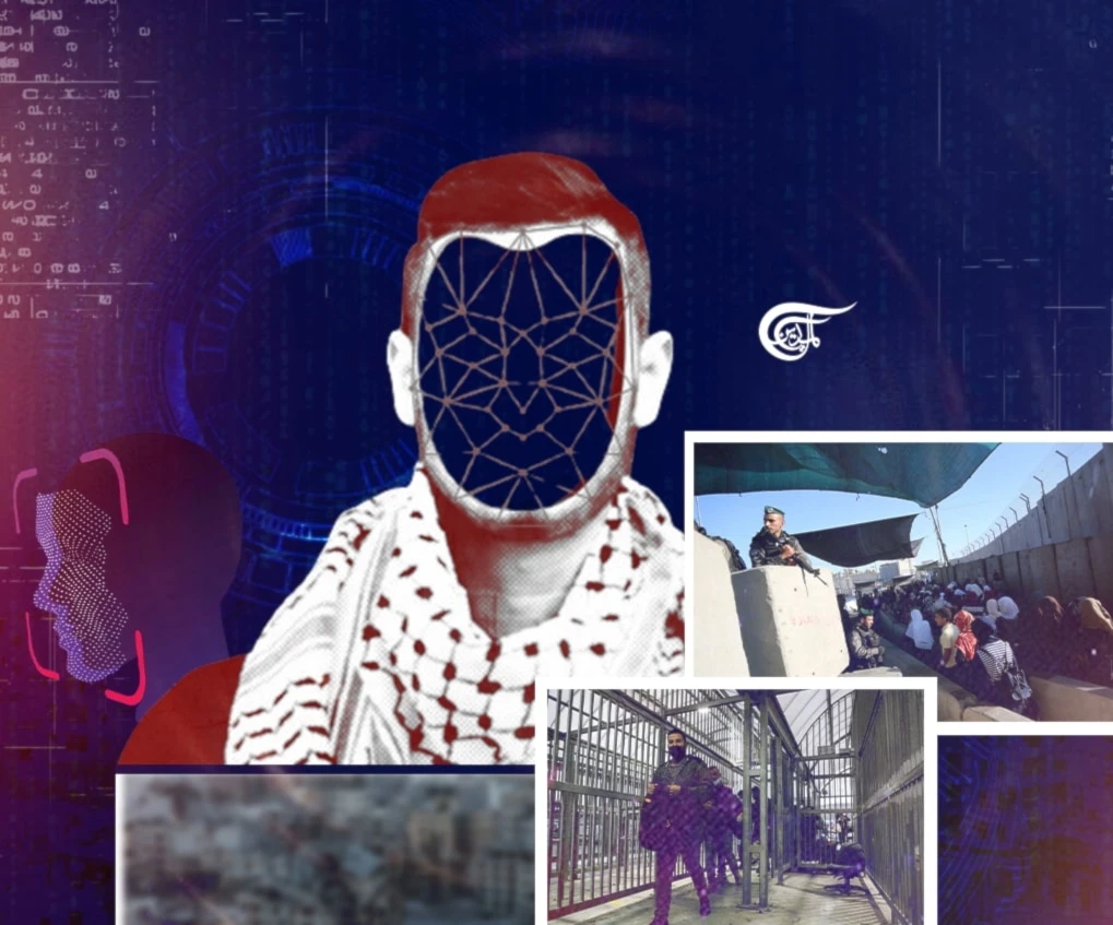 In the West Bank, Palestinians must pass through checkpoints where Red Wolf scans their faces and tells IOF soldiers whether they should pass, be interrogated or detained. (Al Mayadeen English; Illustrated by Batoul Chamas)