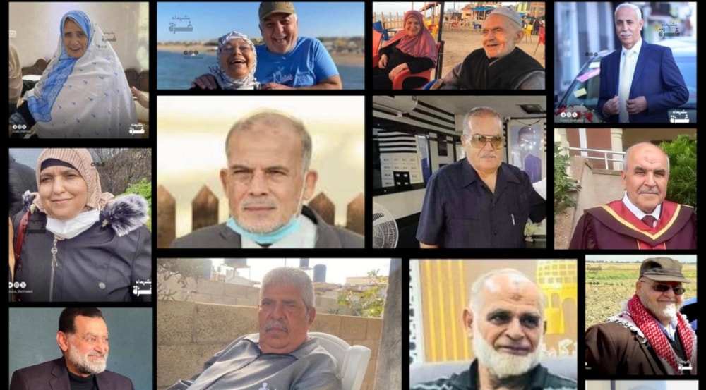 File photos of a number of elderly Palestinians executed by Israeli soldiers in the besieged Gaza Strip since October 7, 2023. (Euro-Med Monitor)