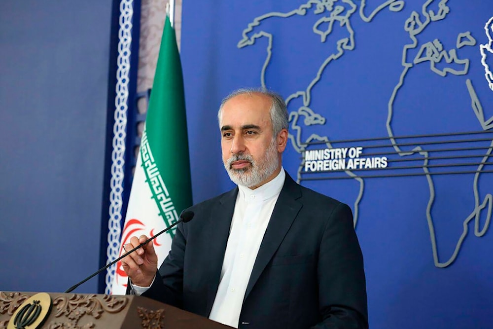  In this image published on August 11, 2022, by the Iranian Ministry of Foreign Affairs, Ministry spokesperson Nasser Kanaani speaks in Tehran, Iran. (AP)