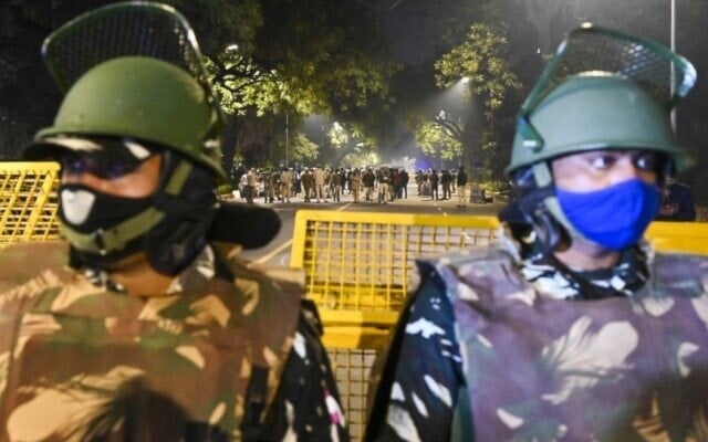 Police cordon off an area near the Israeli embassy in New Delhi, on January 29, 2021. (AFP)