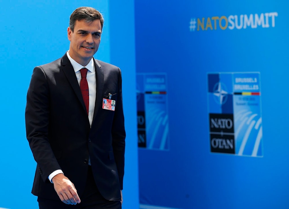 Spanish Prime Minister Pedro Sanchez arrives for a summit of heads of state and government at NATO headquarters in Brussels on Wednesday, July 11, 2018 (AP)