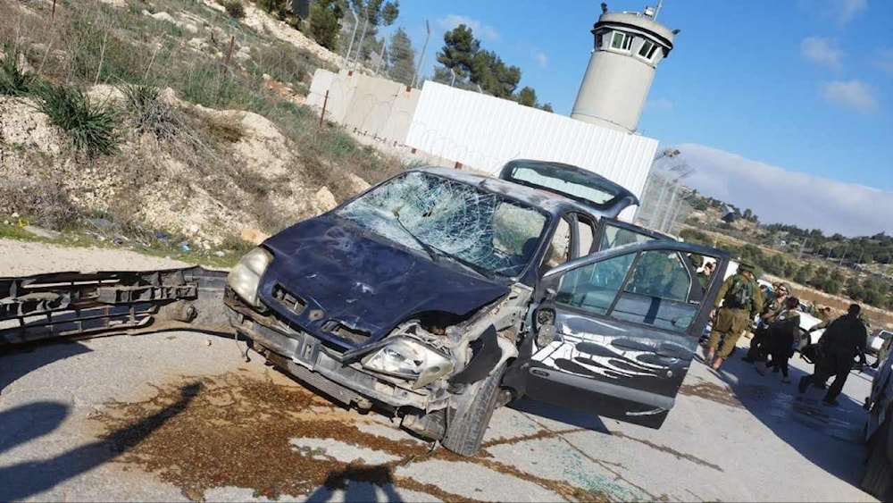 Picture taken after the car ramming operation a settlement near occupied al-Khalil on Dec. 29,2023 (Social Media)