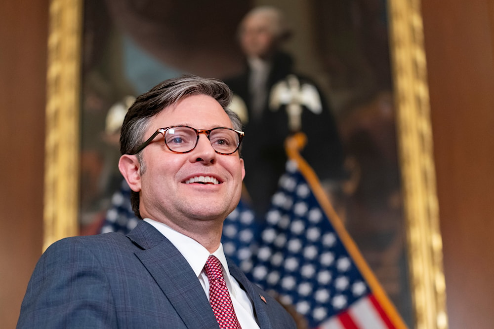 Speaker of the House Mike Johnson, R-La., is seen during a ceremonial swearing in for Celeste Maloy, R-Utah, to the House of Representatives, Tuesday, Nov. 28, 2023, on Capitol Hill in Washington. (AP)