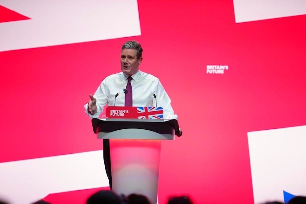 Britain's opposition Labour Party leader Keir Starmer delivers his keynote speech at the Labour Party conference in Liverpool, England, Tuesday, Oct. 10, 2023.(AP)