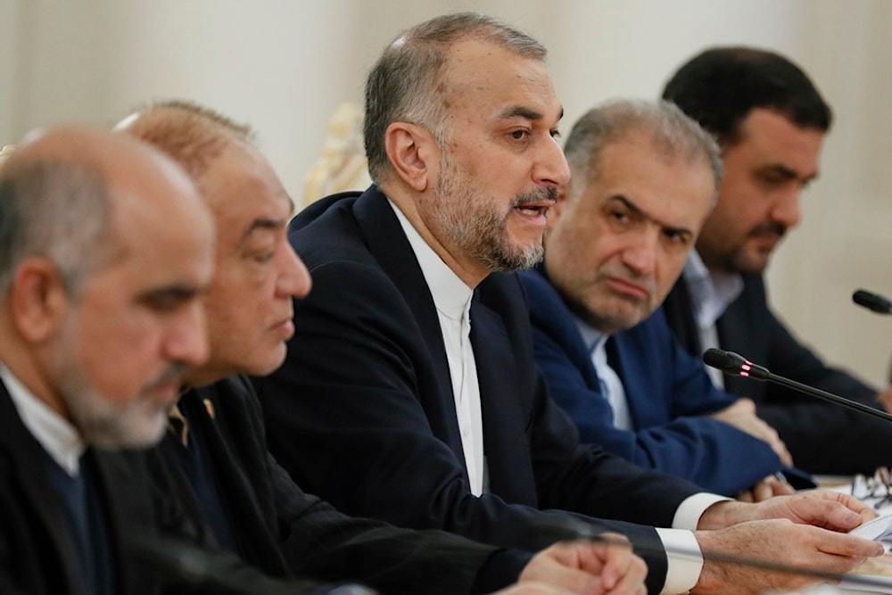 Iran's Foreign Minister Hossein Amir-Abdollahian speaks at the annual meeting of the Caspian Sea littoral states foreign ministers in Moscow, Russia, Tuesday, Dec. 5, 2023  (Yuri Kochetkov/Pool Photo via AP)