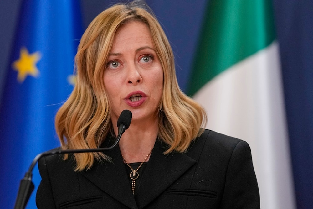 Italian Prime Minister Giorgia Meloni speaks during a press conference on Dec. 3, 2023 (AP)