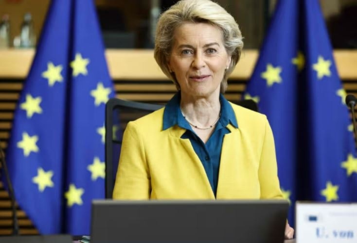 Von der Leyen speaks at a press conference. (AFP/Getty Images)