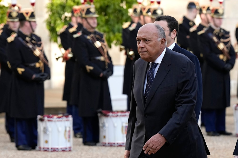 Egyptian Foreign Affairs Minister Sameh Shoukry arrives at the Elysee Palace, in Paris, Thursday, Nov. 9, 2023. (AP)