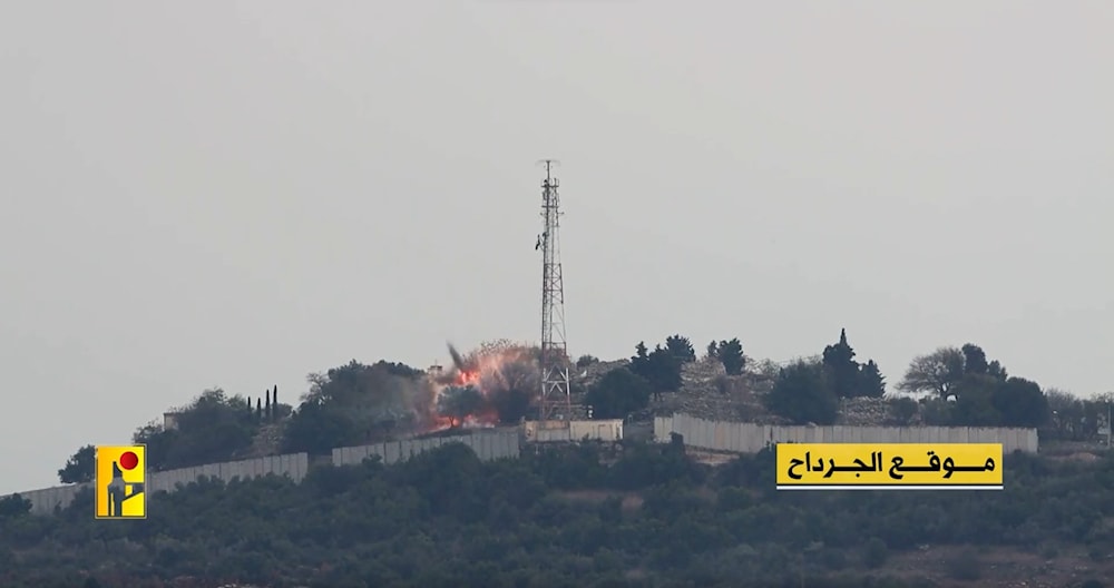 Screengrab from footage provided by the Islamic Resistance Military Media in which the Resistance fighters target al-Jirdah site