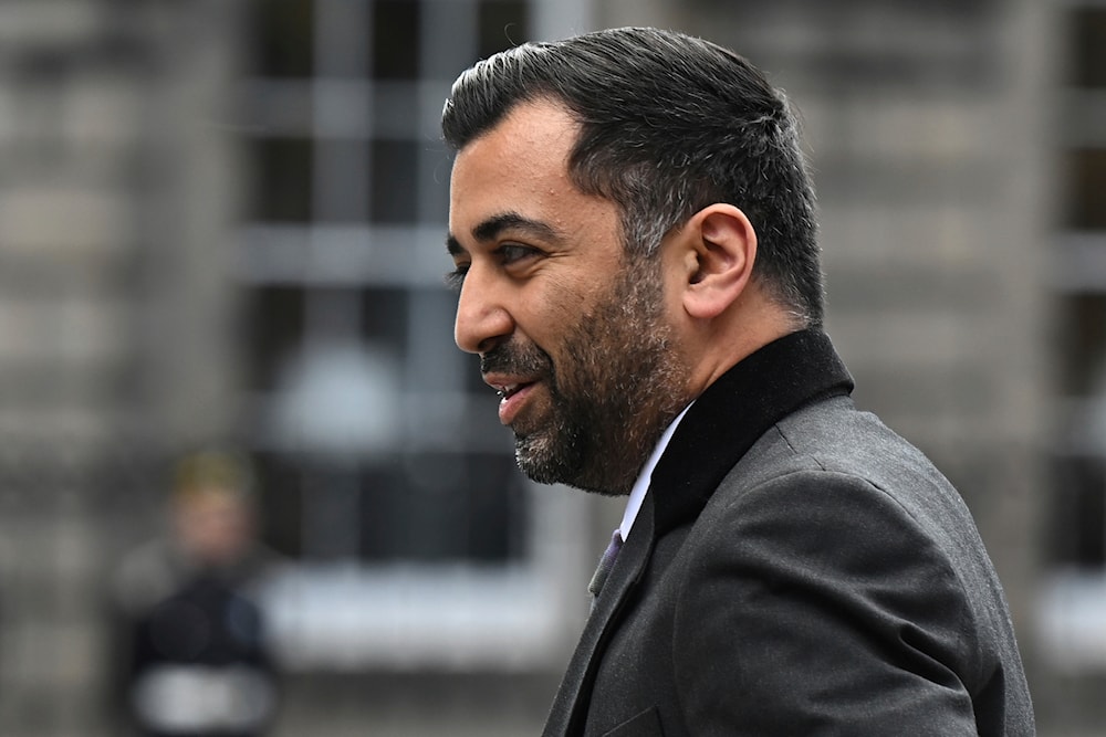 Scotland's first minister and Scottish National Party (SNP) leader Humza Yousaf arrives at St Giles' Cathedral in Edinburgh, Scotland, Wednesday July 5, 2023. (AP)