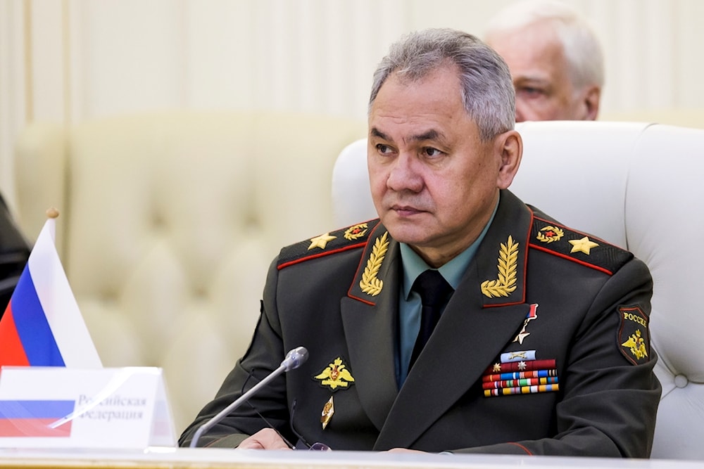 Russian Defense Minister Sergei Shoigu attends a session of the Council of Defense Ministers of the Collective Security Treaty Organization (CSTO) in Minsk, Belarus, May 25, 2023 (Russian Defense Ministry Press Service via AP)