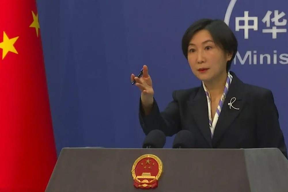 Chinese Foreign Ministry spokesperson Mao Ning gestures during a press conference at the Ministry of Foreign Affairs in Beijing, Wednesday, March 1, 2023. (AP)