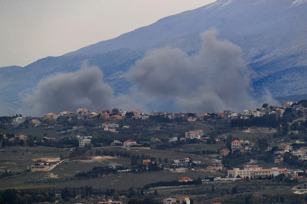 Smoke rises after Israeli air strikes on the outskirts of Khiam, a town near the Lebanese-Israeli border, seen from the town of Marjayoun, south Lebanon, Thursday, Dec. 21, 2023. (AP)