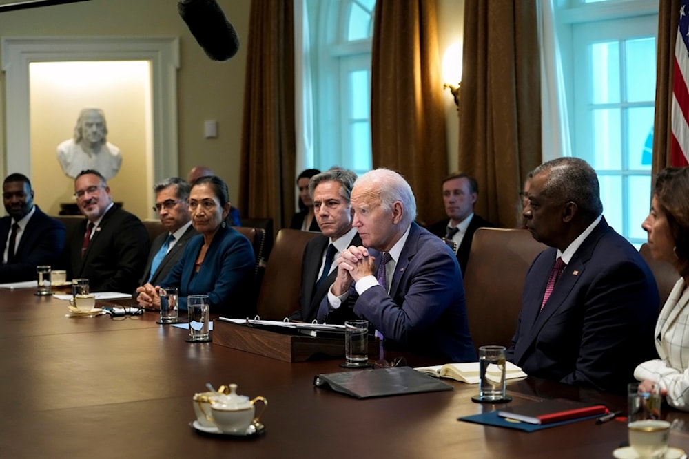 President Joe Biden speaks during a meeting with his Cabinet in the Cabinet Room of the White House in Washington, Monday, Oct. 2, 2023. (AP)