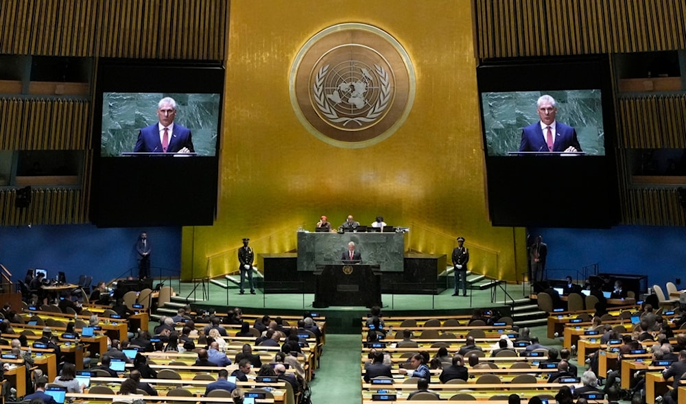 Cuba's President Miguel Díaz-Canel addresses the 78th session of the United Nations General Assembly, Tuesday, Sept. 19, 2023. (AP)