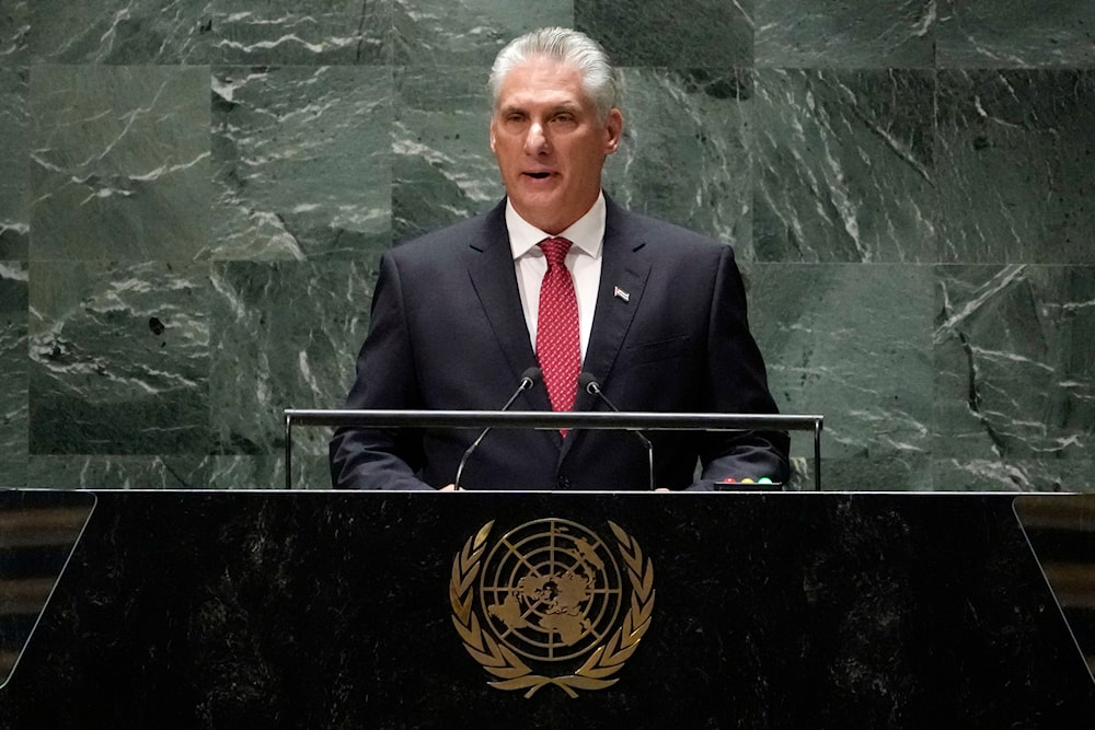 Cuba's President Miguel Diaz-Canel addresses the 78th session of the United Nations General Assembly, September 19, 2023 (AP)