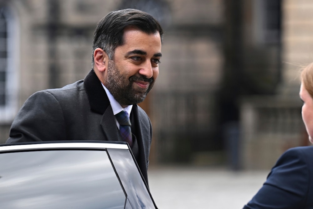 Scotland's first minister and Scottish National Party (SNP) leader Humza Yousaf arrives at St Giles' Cathedral on July 5, 2023 (AP)