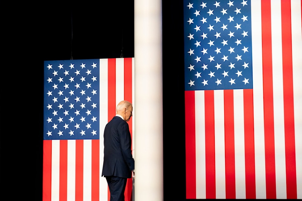 President Joe Biden exits the stage after speaking at a campaign event at Montgomery County Community College in Blue Bell, Pa., Friday, Jan. 5, 2024. (AP)