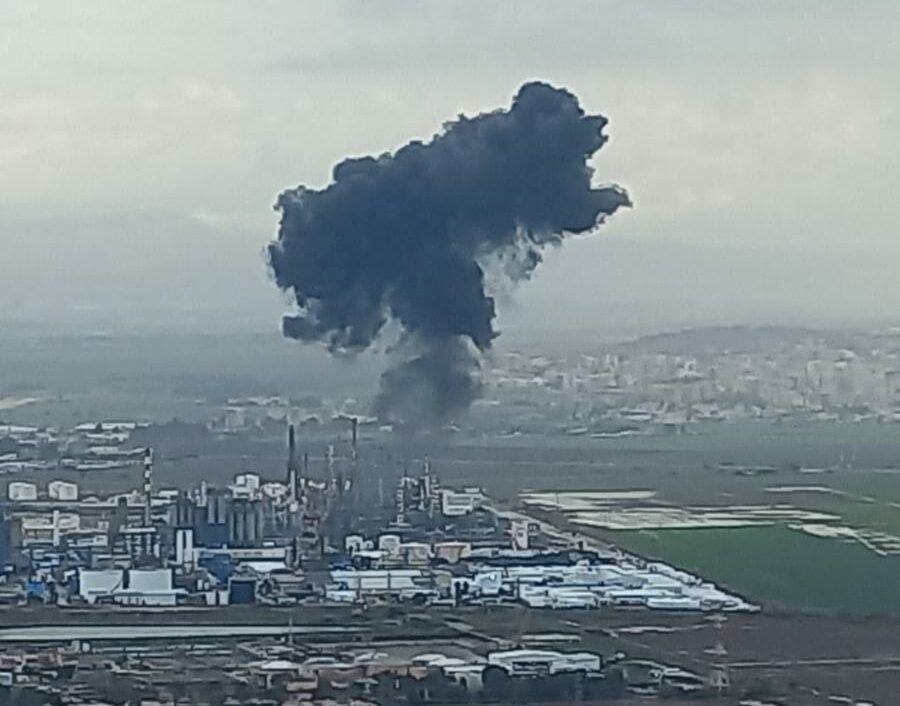 A massive explosion inside the oil refinery plant in occupied Haifa Bay on January 14, 2024. (Social Media/X)