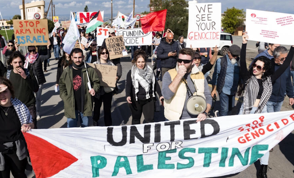 Hundreds of peace protesters rally outside British base in Cyprus