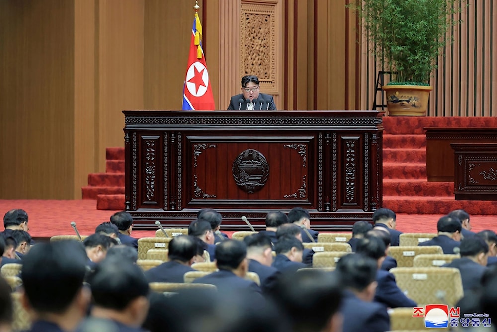 In this photo provided by the Democratic People's Republic of Korea government, DPRK leader Kim Jong Un speaks at the Supreme People’s Assembly in Pyongyang, DPRK, Monday, Jan. 15, 2024. (AP)