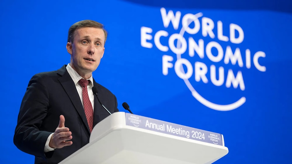Jake Sullivan addresses the World Economic Forum in Davos on January 16, 2024. (AFP)