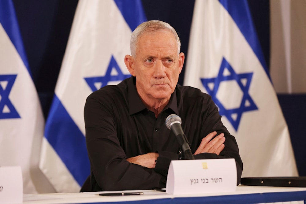 Israeli Cabinet Minister Benny Gantz attends a press conference in the 'Kirya' military base in occupied Palestine, on Oct. 28, 2023 (AP)