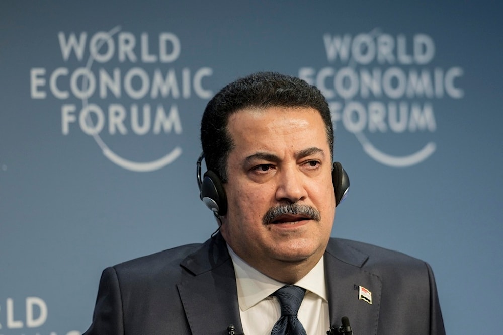Iraq's Prime Minister Mohammed Shia al-Sudani speaks during the annual meeting of the World Economic Forum in Davos, Switzerland, Thursday, Jan. 18, 2024 (AP)