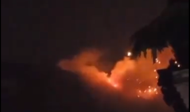 A screenshot from a video that emerged on social media showing the explosion from the allehed Hezbollah missile that targeted the Israeli-occupied 'Shlomi' settlement on January 1, 2024. (Social media)