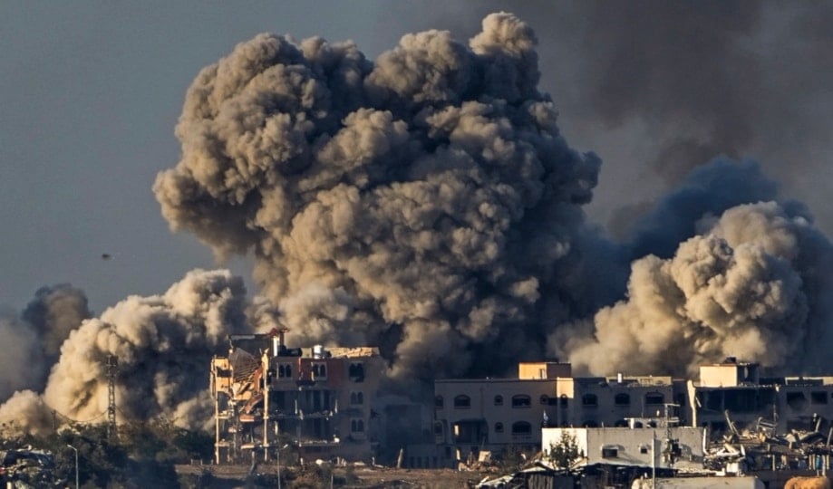 Smoke rises following an Israeli occupation forces' bombardment in the Gaza Strip, occupied Palestine, Saturday, Dec. 16, 2023. (AP)