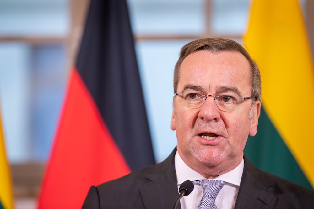 German Defense Minister Boris Pistorius speaks during a joint press conference with Lithuanian Defense Minister Arvydas Anusauskas after signing a Lithuanian-German Action Plan 