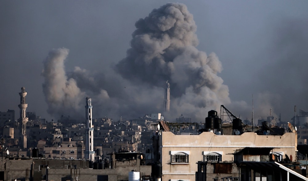 Smoke rises following the Israeli occupation's bombardments in Khan Younis, southern Gaza Strip, occupied Palestine, Wednesday, Jan. 17, 2024. (AP)