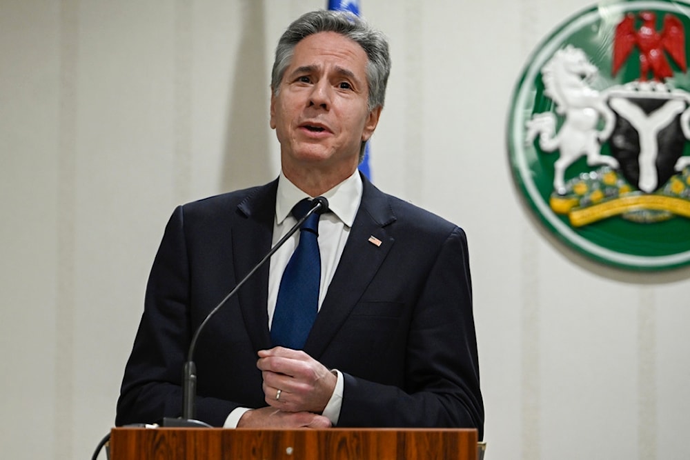 US Secretary of State Antony Blinken speaks during a press conference with Minister of Foreign Affairs of Nigeria Yusuf Tuggar at the Presidential Villa in Abuja, Tuesday, Jan. 23, 2024. (AP)