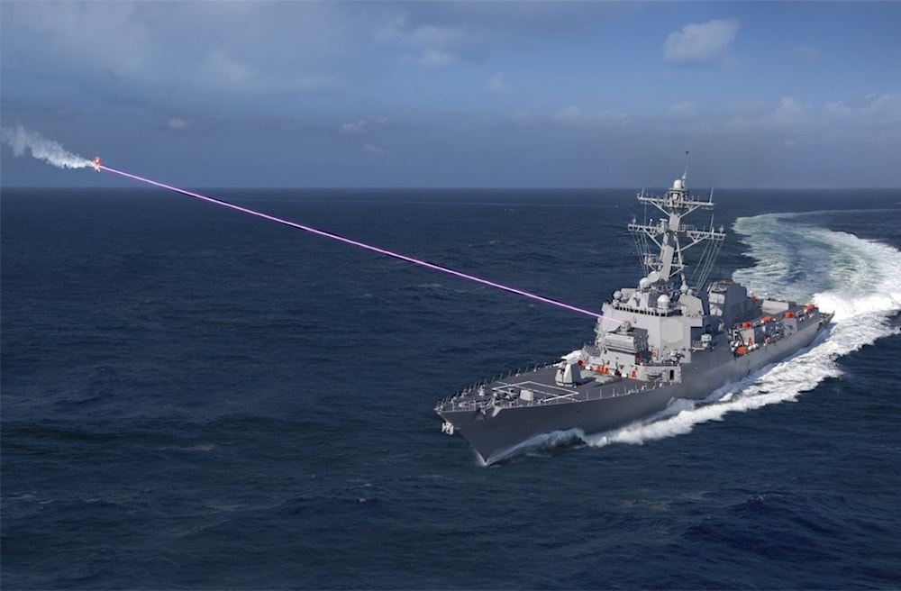 Artist’s concept of a HELIOS laser system aboard a US destroyer (Lockheed Martin Image)
