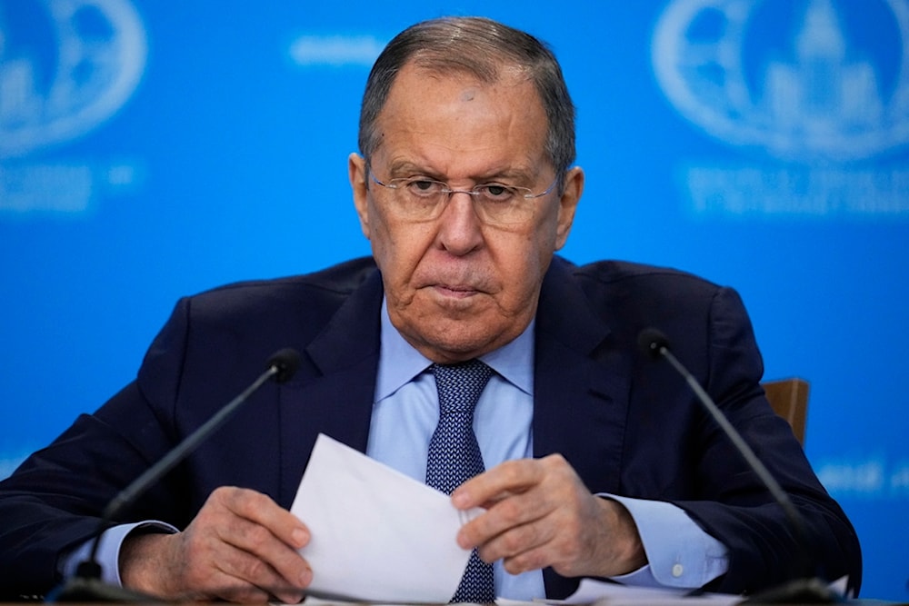 Russian Foreign Minister Sergey Lavrov attends his annual news conference in Moscow, Russia, Thursday, Jan. 18, 2024. (AP Photo/Alexander Zemlianichenko)