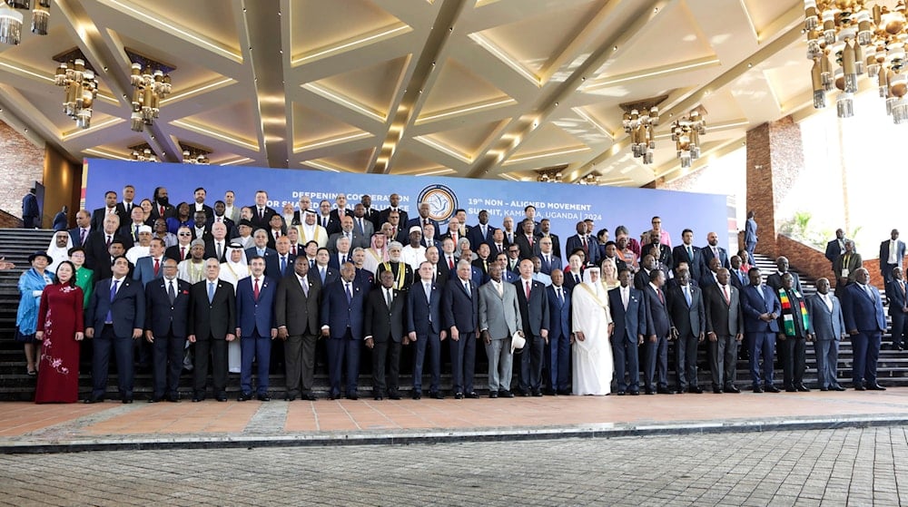 Heads of States and members of the Non-Aligned Movement (NAM), pose for a photo at Speke resort convention centre in Kampala, Uganda Friday, Jan. 19, 2024(AP)