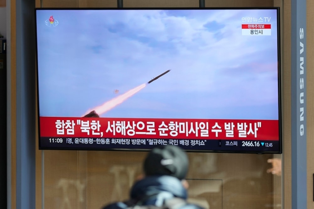 A TV screen shows a report of the DPRK’s cruise missiles with file footage during a news program at the Seoul, South Korea, Wednesday, January 24, 2024. (AP)