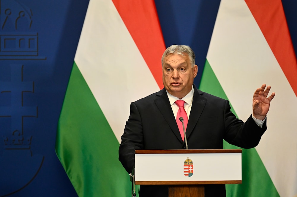 Hungary's Prime Minister Viktor Orban speaks during a press conference with Slovakia's Prime Minister Robert Fico at the Carmelite Monastery in Budapest, Hungary, Tuesday, Jan. 16, 2024. (AP)