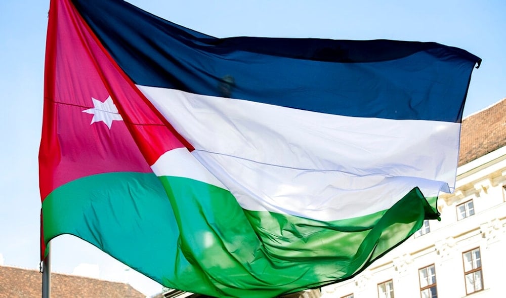 The Jordan flag waves in the wind in the inner courtyard next to the presidential chamber at the Jordanian embassy in Vienna, Austria, Monday, Oct. 25, 2021. (AP)